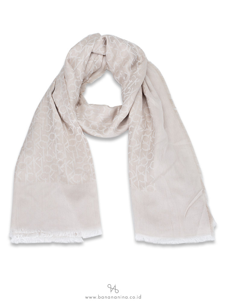 CALVIN KLEIN Signature Fray Trim Scarf Latte