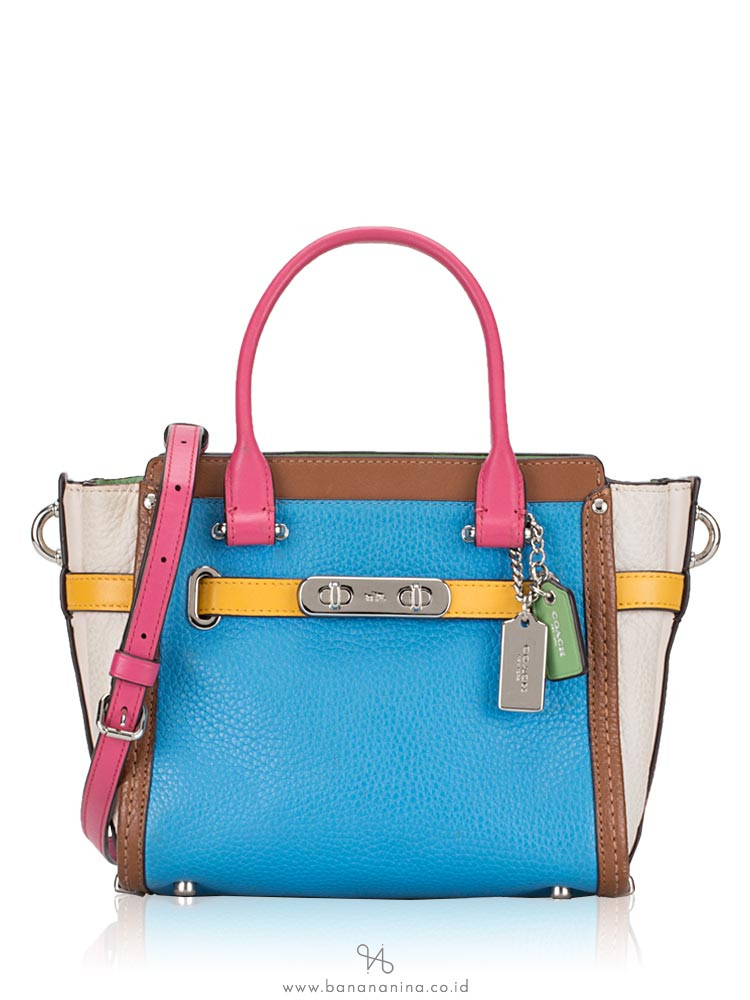 COACH 37694 Swagger 21 Colorblock Leather Azure Multi