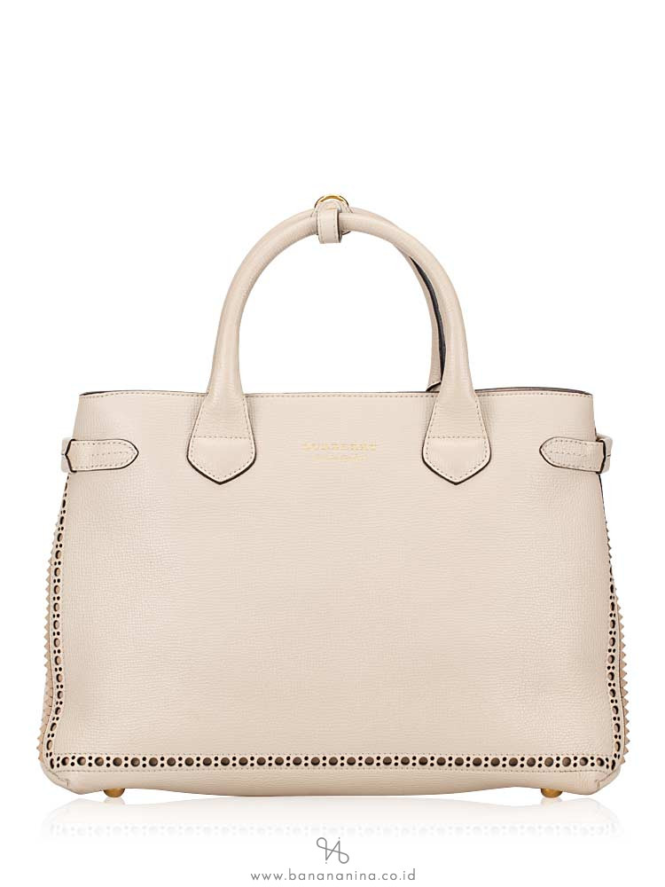BURBERRY Broguing Fringe Small Banner Tote Cream