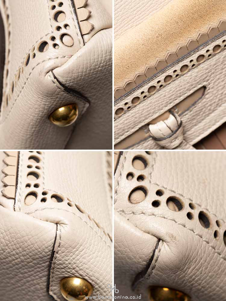 BURBERRY Broguing Fringe Small Banner Tote Cream