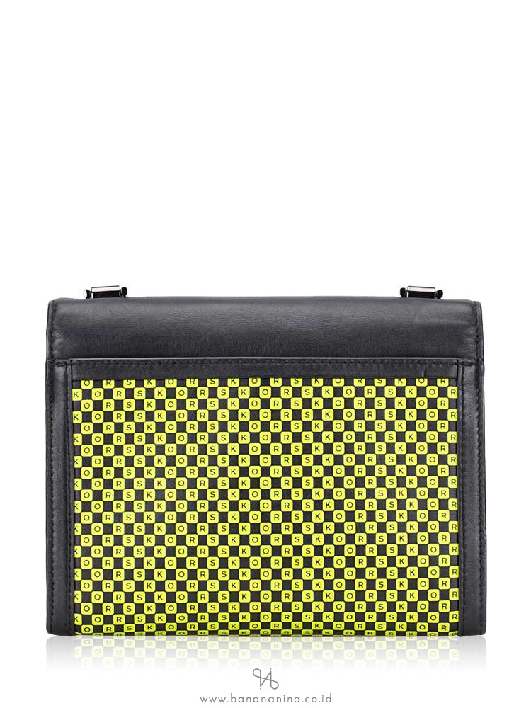 MICHAEL KORS Whitney Checkerboard Large Convertible Shoulder Bag Black Neon Yellow