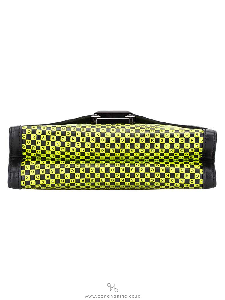 MICHAEL KORS Whitney Checkerboard Large Convertible Shoulder Bag Black Neon Yellow