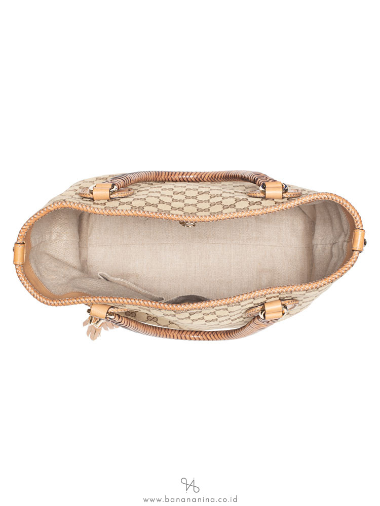 GUCCI GG Canvas Marrakech Tote Beige Brown