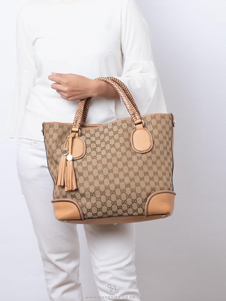 GUCCI GG Canvas Marrakech Tote Beige Brown
