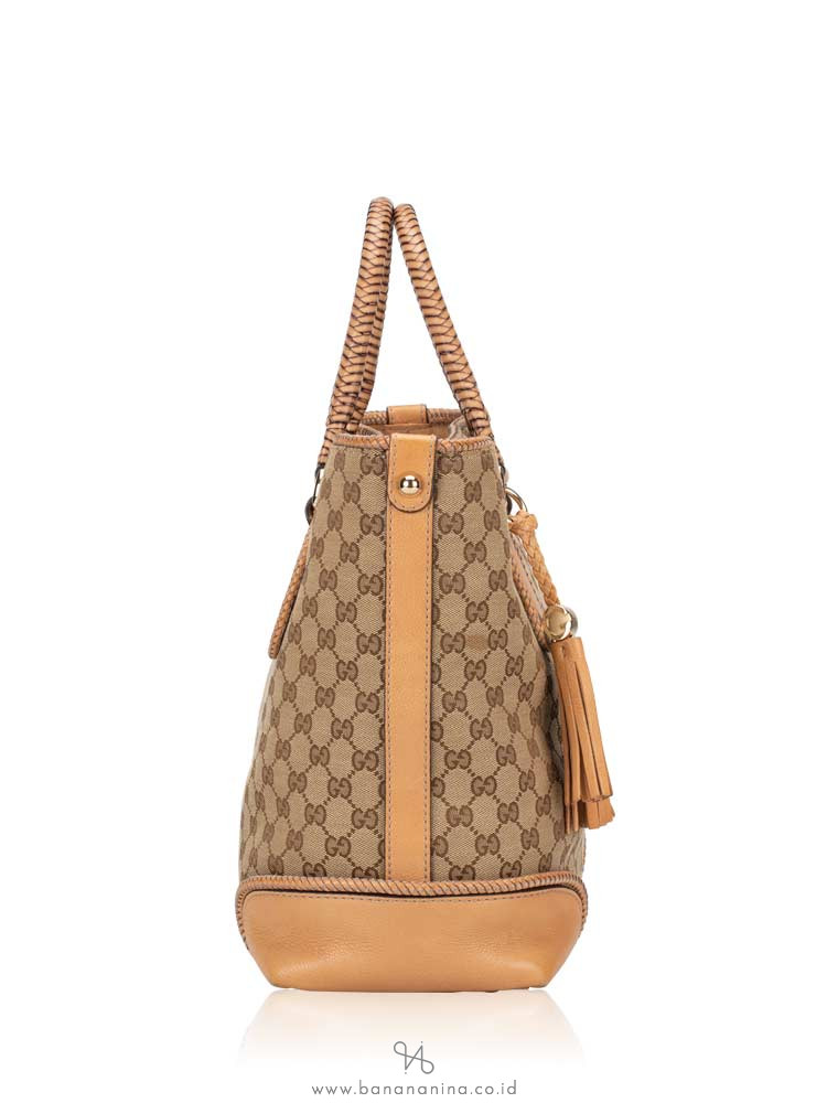 GUCCI GG Canvas Marrakech Tote Beige Brown