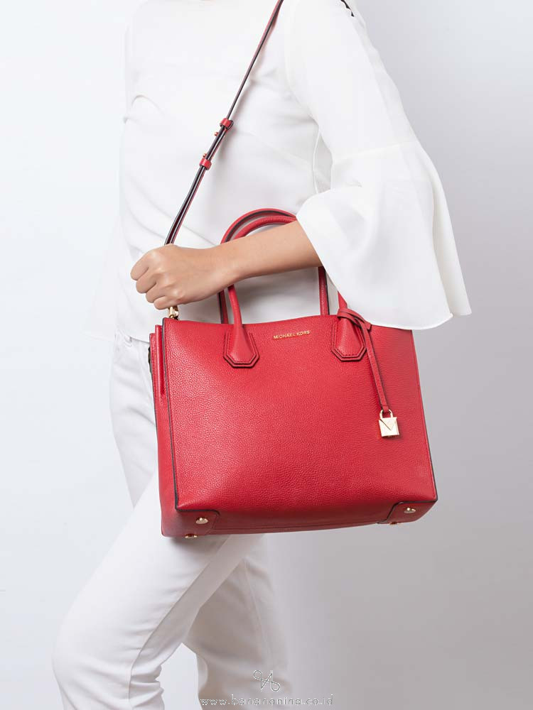 MICHAEL KORS Mercer Leather Large Tote Bright Red
