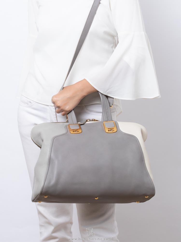 FENDI Large Tri-Color Chameleon Tote Ivory Grey