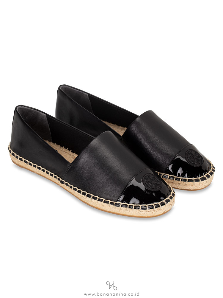 TORY BURCH Colorblock Mixed Leather Espadrille Perfect Black Sz 6.5
