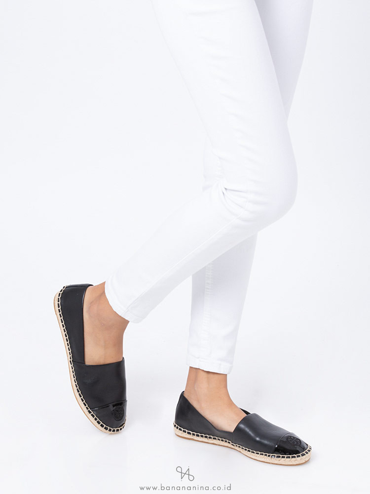 TORY BURCH Colorblock Mixed Leather Espadrille Perfect Black Sz 6.5