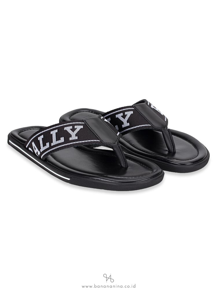 BALLY Men Border Leather Sandals Black Sz 41