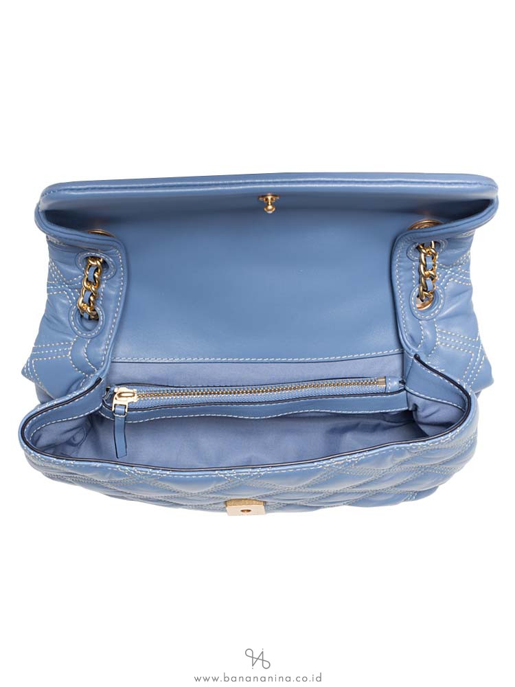 TORY BURCH Fleming Soft Contrast Stitch Convertible Shoulder Bag Bluewood Pancake