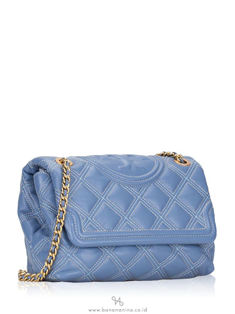 TORY BURCH Fleming Soft Contrast Stitch Convertible Shoulder Bag Bluewood Pancake