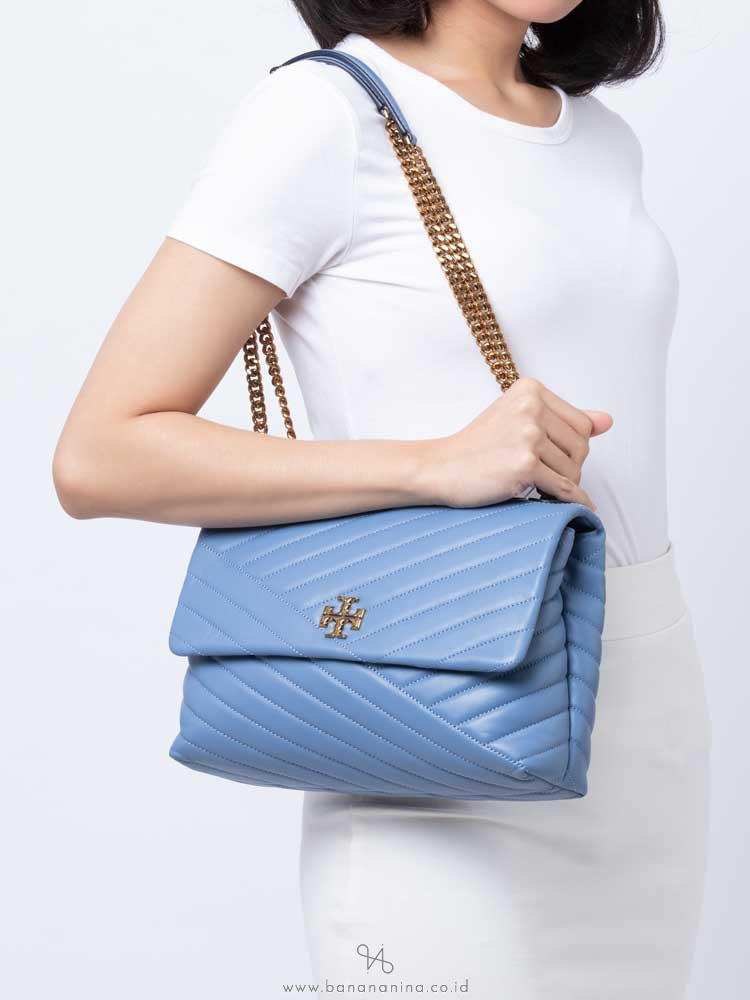 TORY BURCH Kira Chevron Flap Chain Shoulder Bag Bluewood
