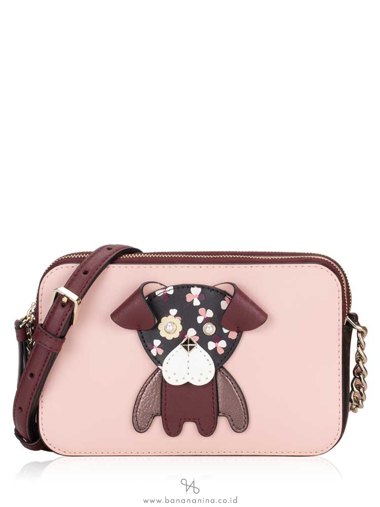 KATE SPADE Floral Pup Double Zip Small Crossbody Cherrywood