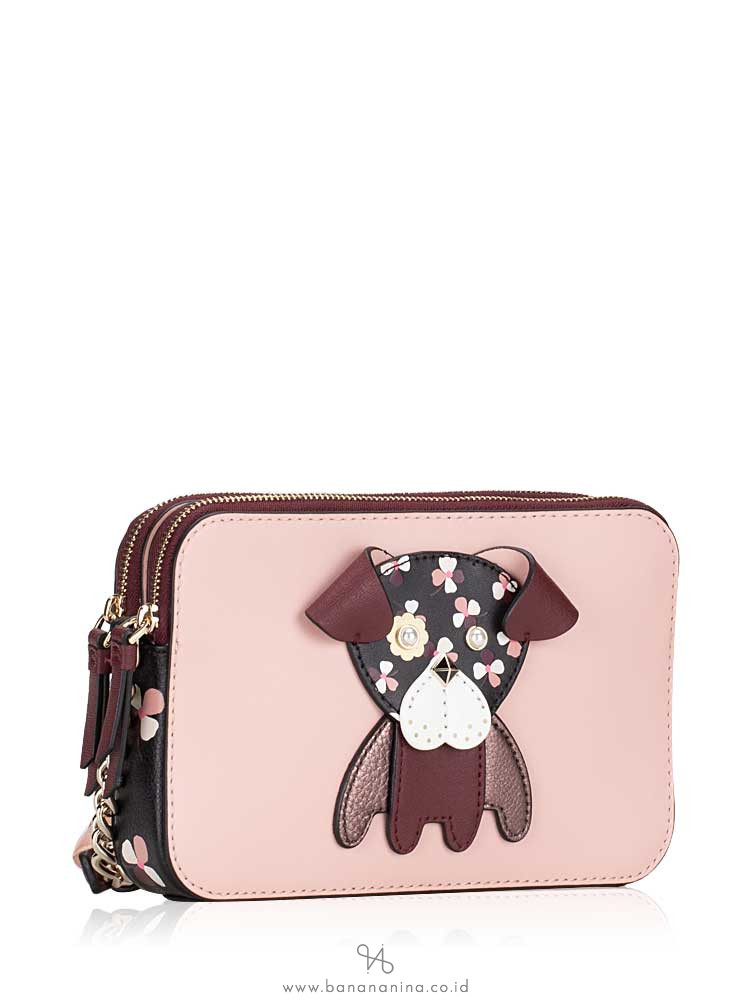 KATE SPADE Floral Pup Double Zip Small Crossbody Cherrywood