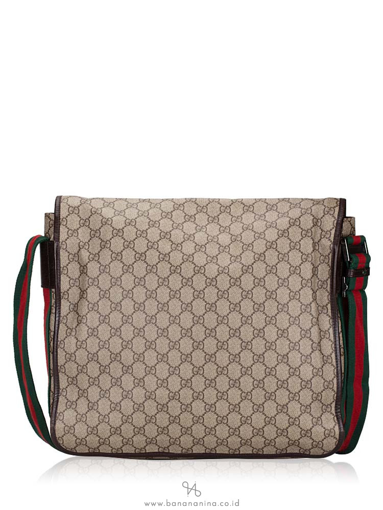 GUCCI GG Plus Web Large Messenger Beige Ebony