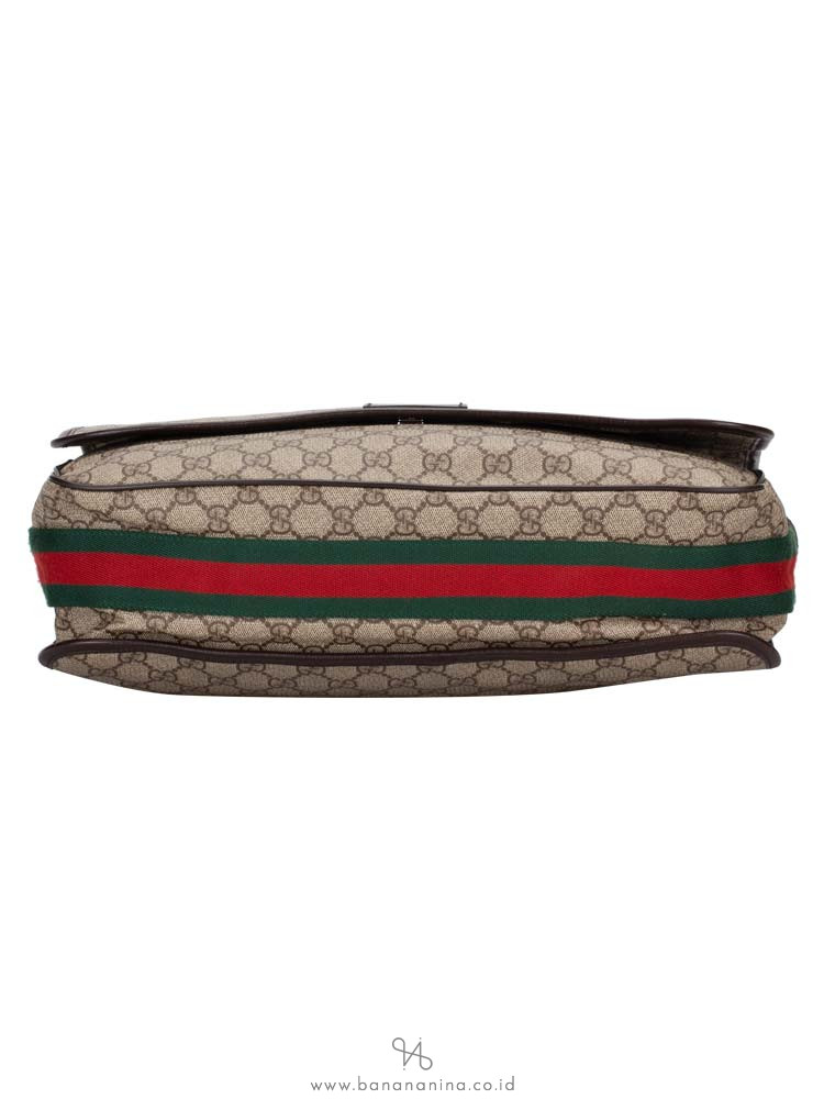 GUCCI GG Plus Web Large Messenger Beige Ebony