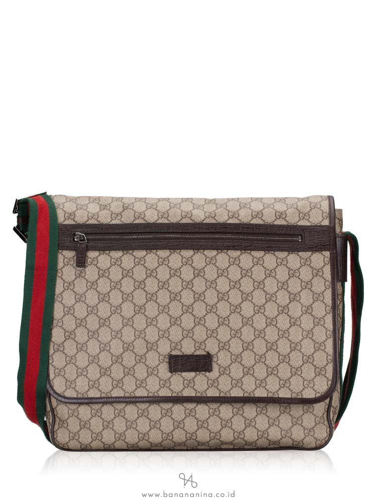 GUCCI GG Plus Web Large Messenger Beige Ebony
