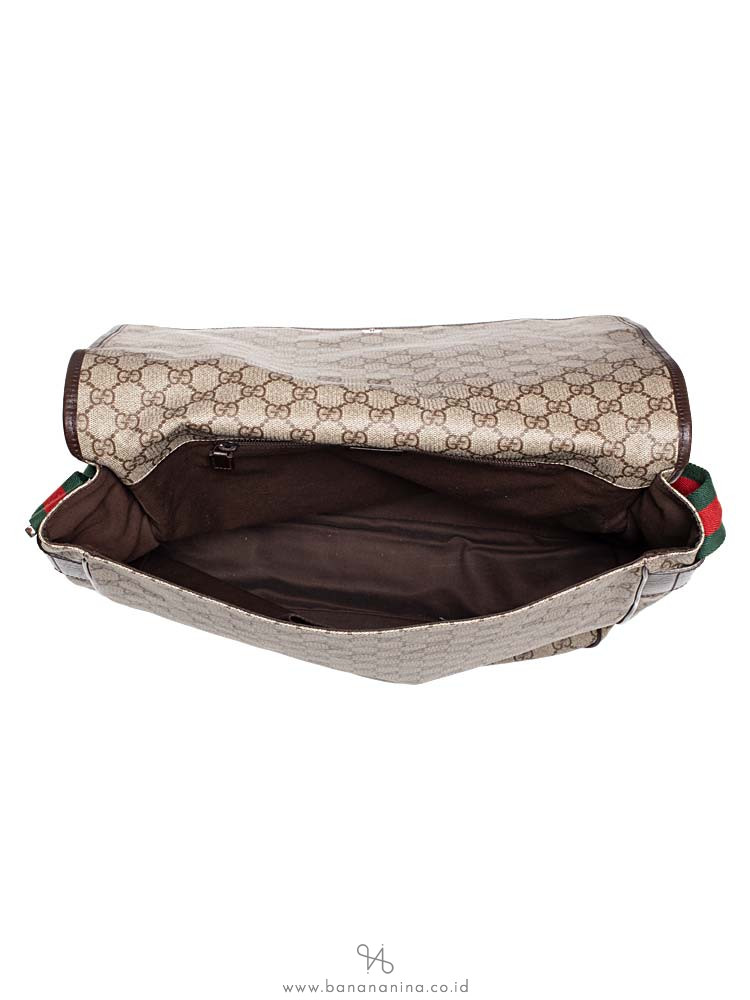 GUCCI GG Plus Web Large Messenger Beige Ebony