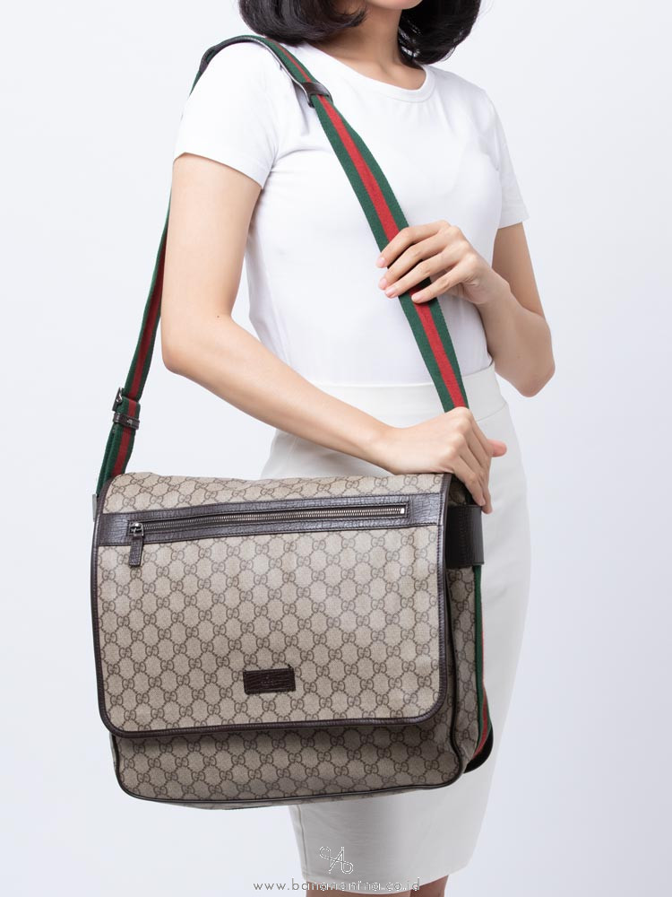 GUCCI GG Plus Web Large Messenger Beige Ebony