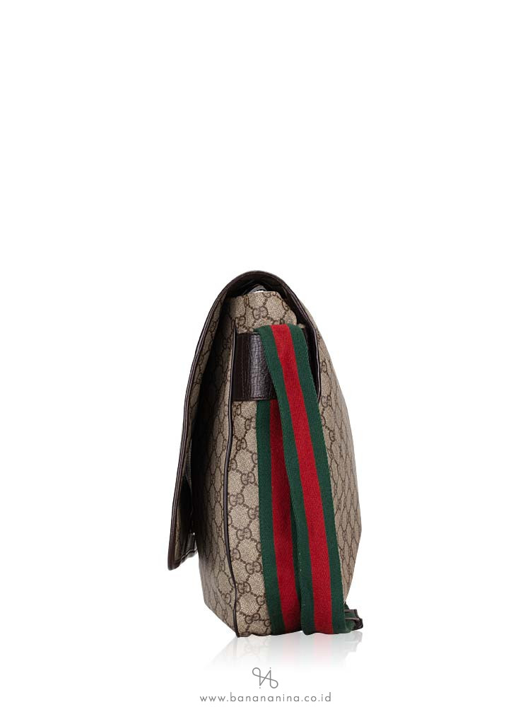 GUCCI GG Plus Web Large Messenger Beige Ebony