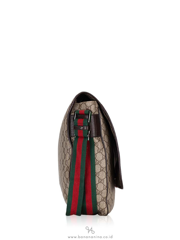 GUCCI GG Plus Web Large Messenger Beige Ebony