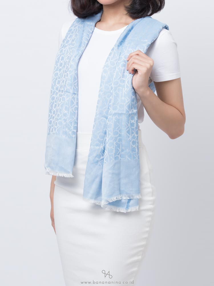CALVIN KLEIN Signature Fray Trim Scarf Denim