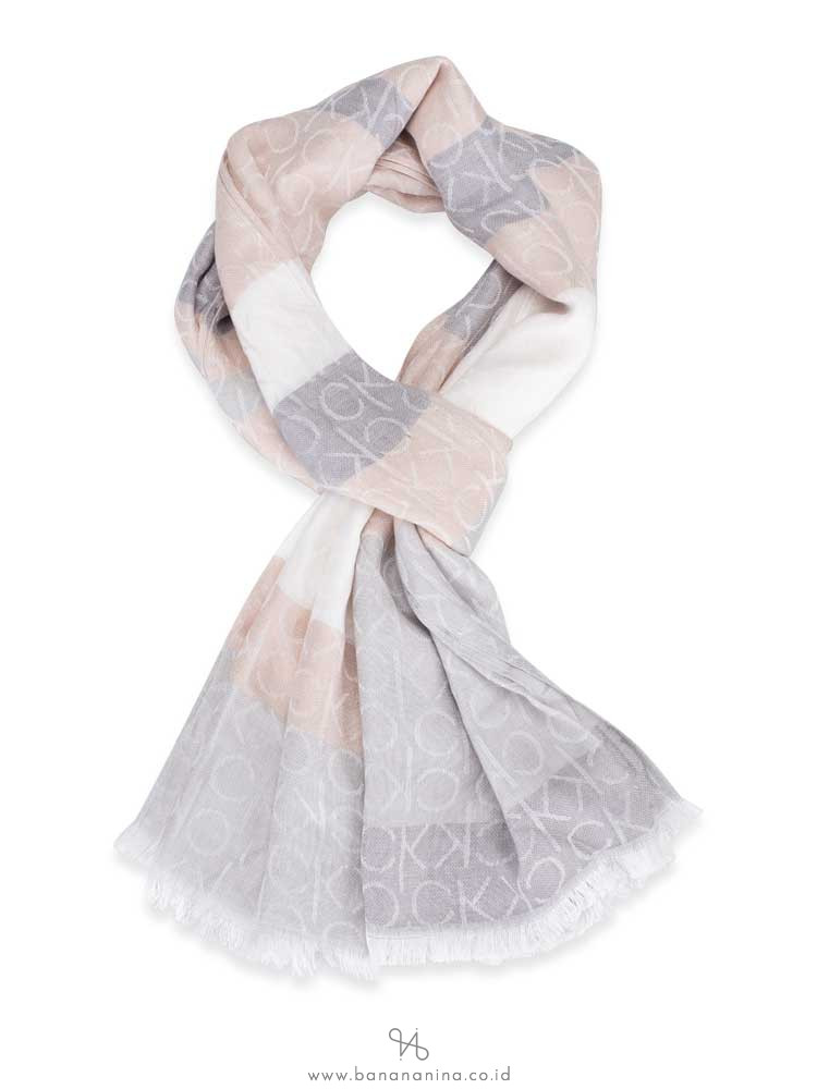 CALVIN KLEIN Colorblock Logo Pashmina Heathered Almond
