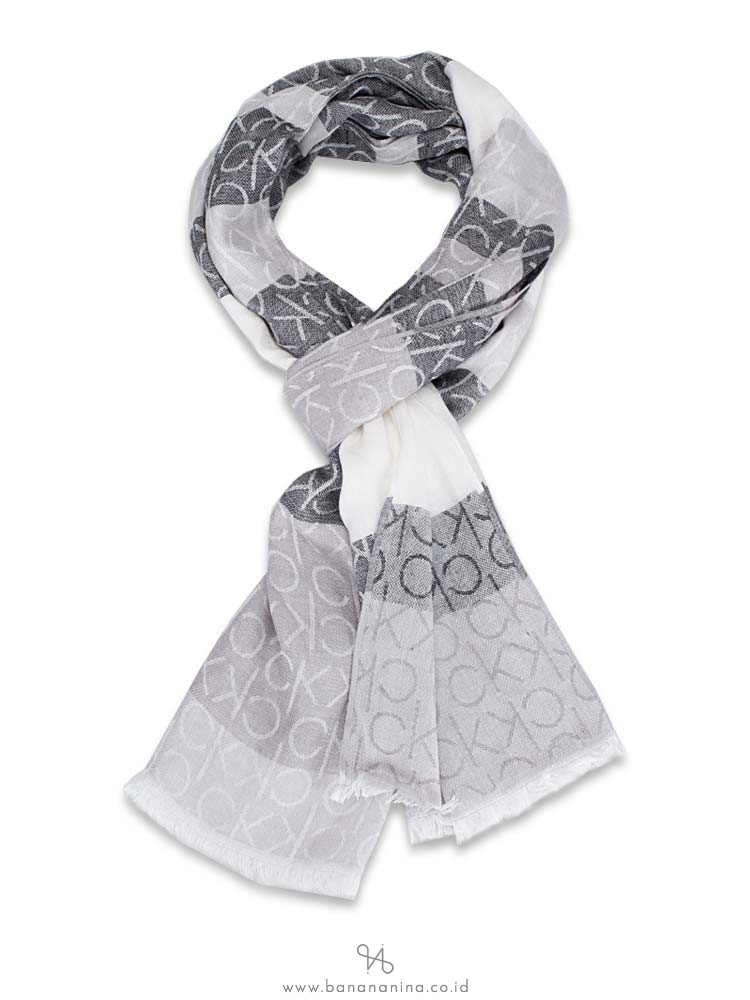 CALVIN KLEIN Colorblock Logo Pashmina Grey