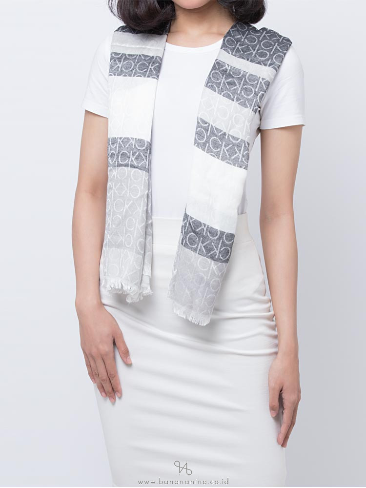 CALVIN KLEIN Colorblock Logo Pashmina Grey
