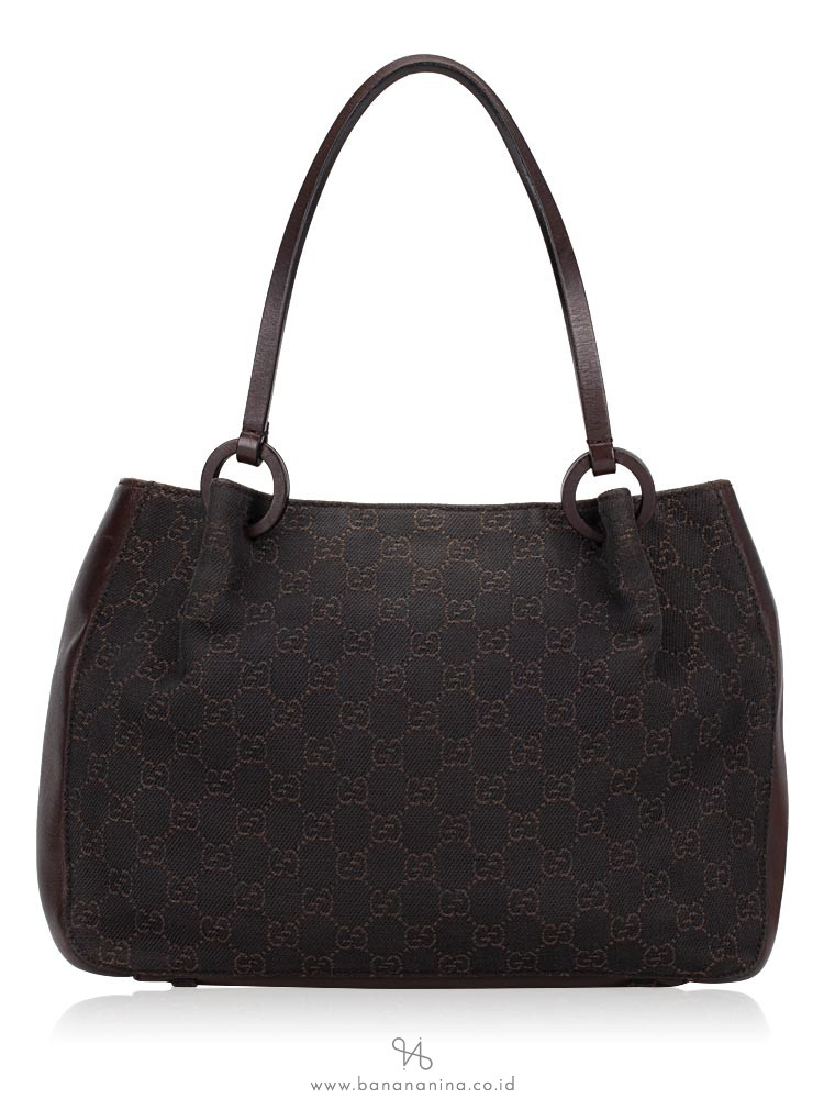 GUCCI Vintage GG Canvas Tote Bag Dark Brown