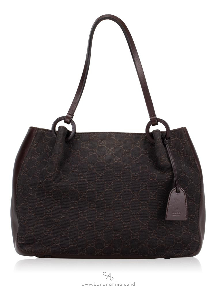 GUCCI Vintage GG Canvas Tote Bag Dark Brown