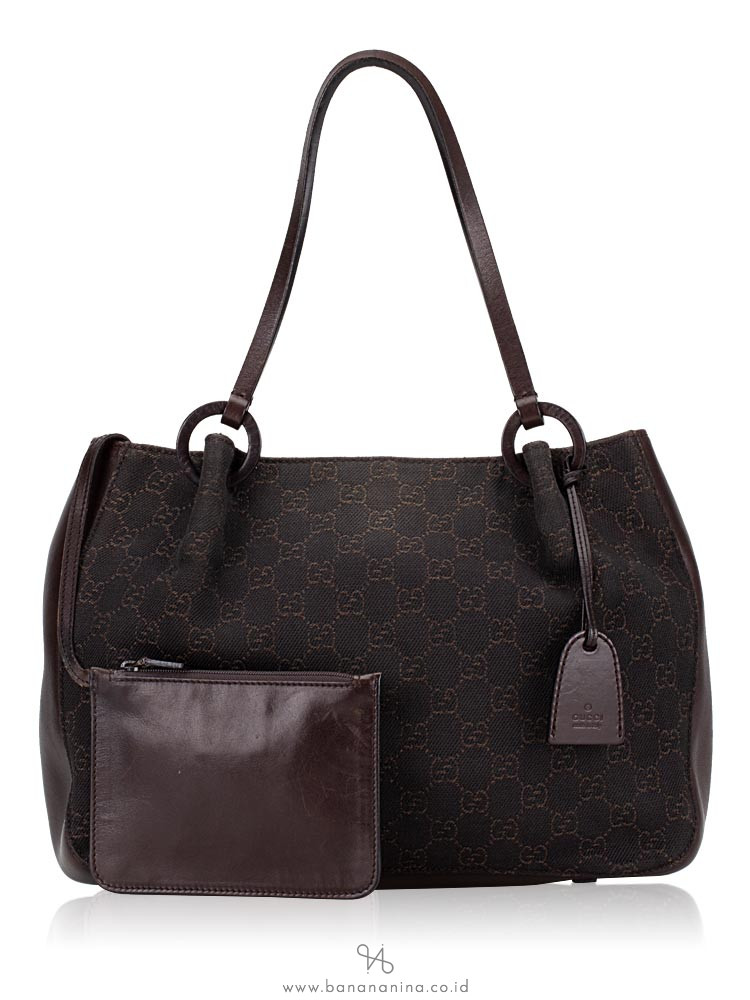 GUCCI Vintage GG Canvas Tote Bag Dark Brown