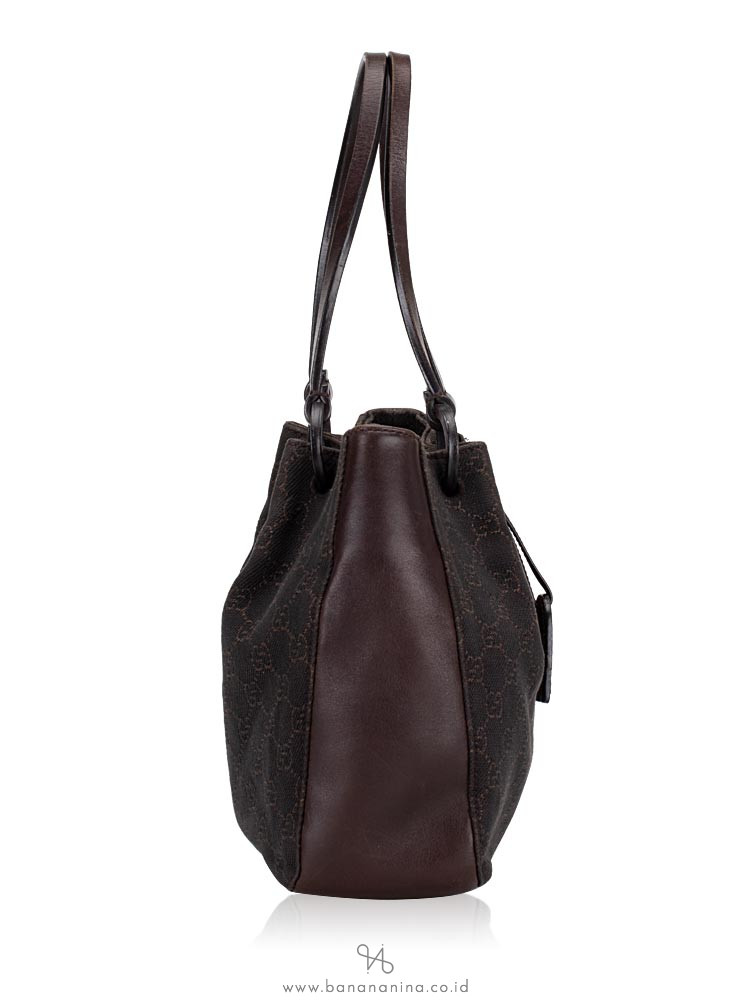 GUCCI Vintage GG Canvas Tote Bag Dark Brown