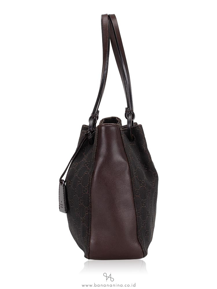 GUCCI Vintage GG Canvas Tote Bag Dark Brown