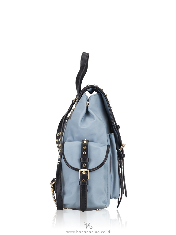 MICHAEL KORS Leila Nylon Small Flap Studded Backpack Pale Blue