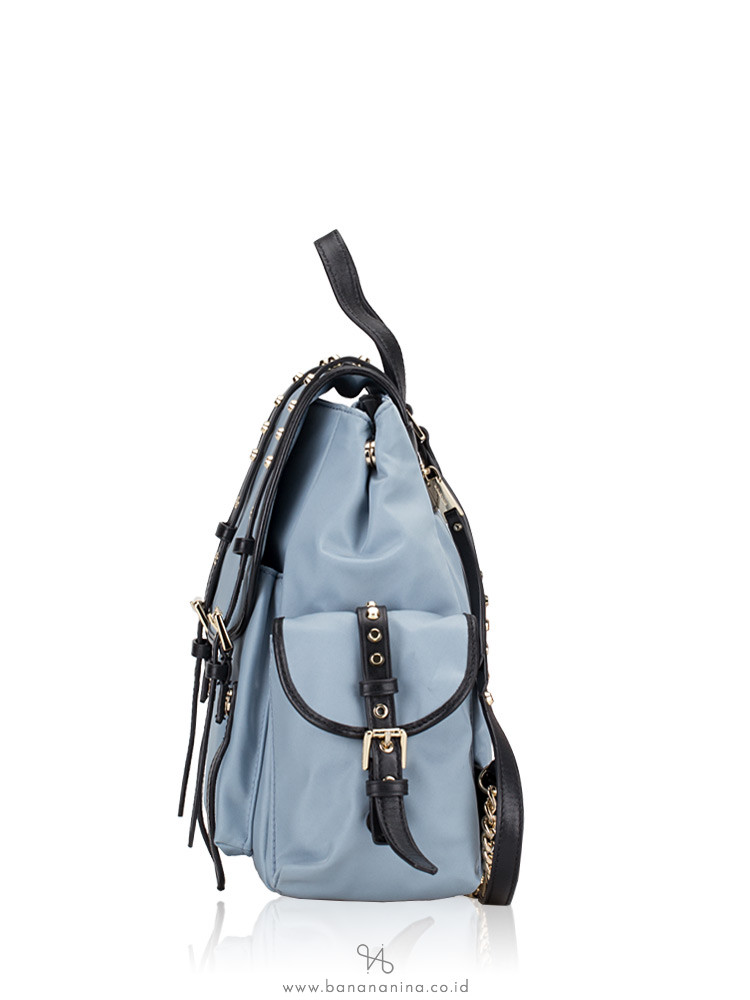 MICHAEL KORS Leila Nylon Small Flap Studded Backpack Pale Blue