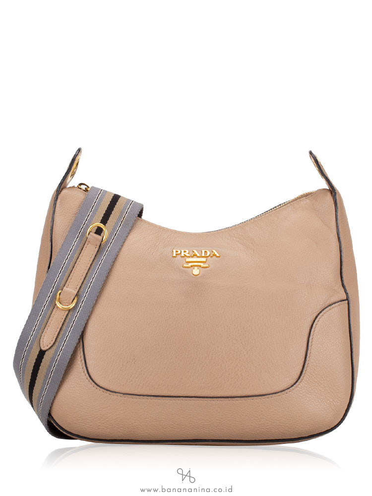 PRADA 1BC052 Vitello Daino Hobo Cammeo