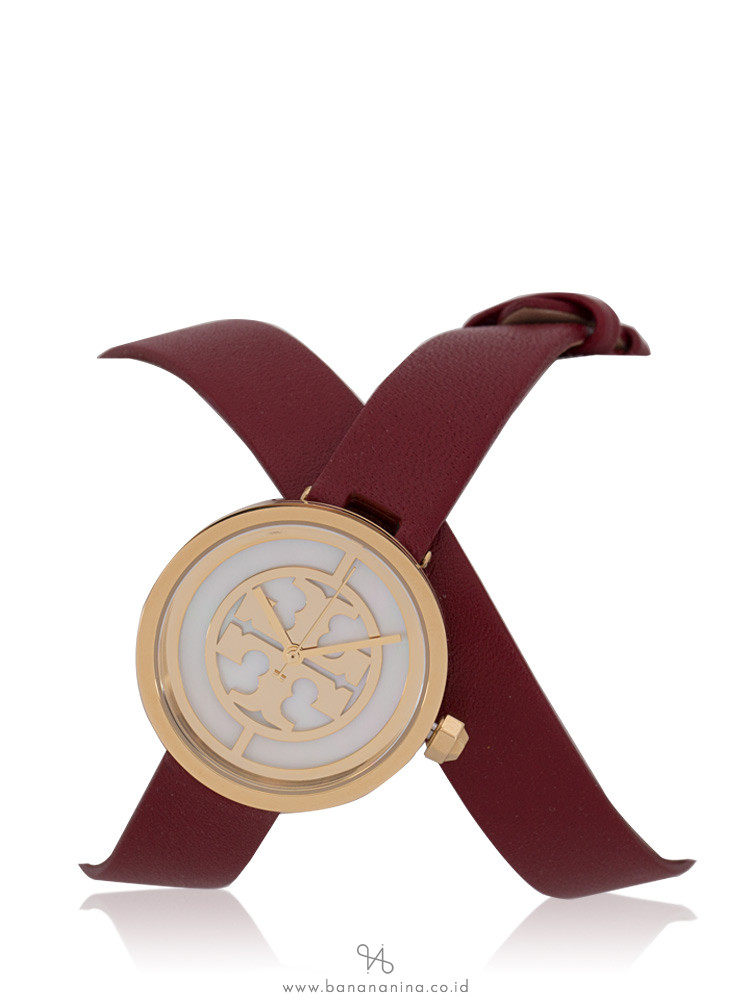 TORY BURCH TBW4031 Reva Leather Double Wrap Watch Cranberry
