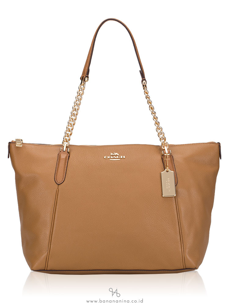 COACH 87775 Ava Leather Chain Tote Light Saddle