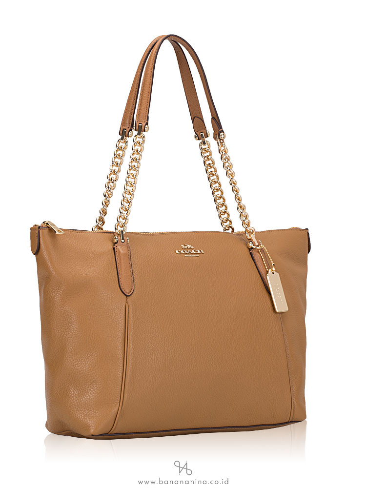 COACH 87775 Ava Leather Chain Tote Light Saddle