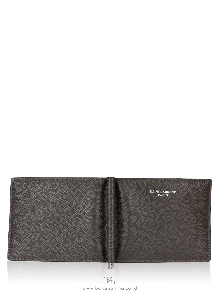 Saint Laurent Men Grain De Poudre Bill Clip Wallet Olive Green