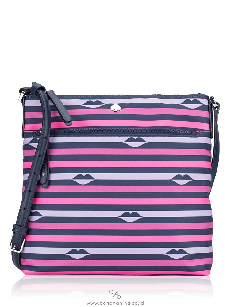 KATE SPADE Jae Nylon Lip Print Flat Crossbody Pink Multi