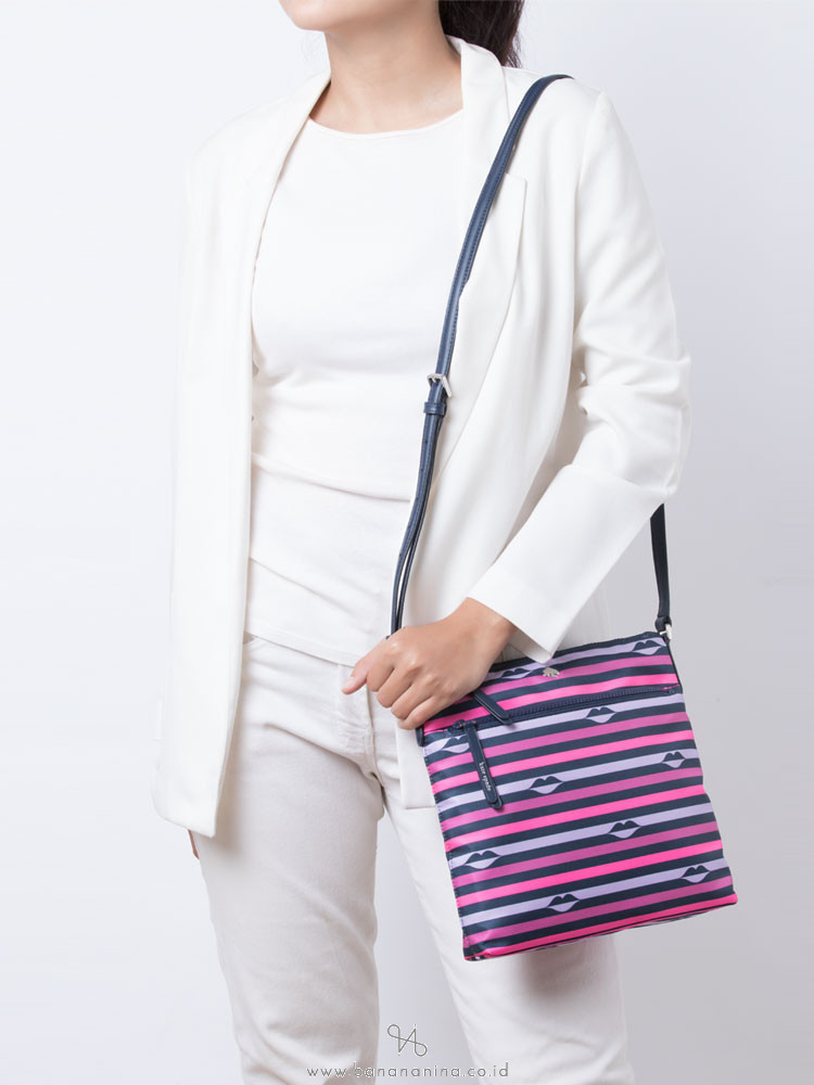 KATE SPADE Jae Nylon Lip Print Flat Crossbody Pink Multi