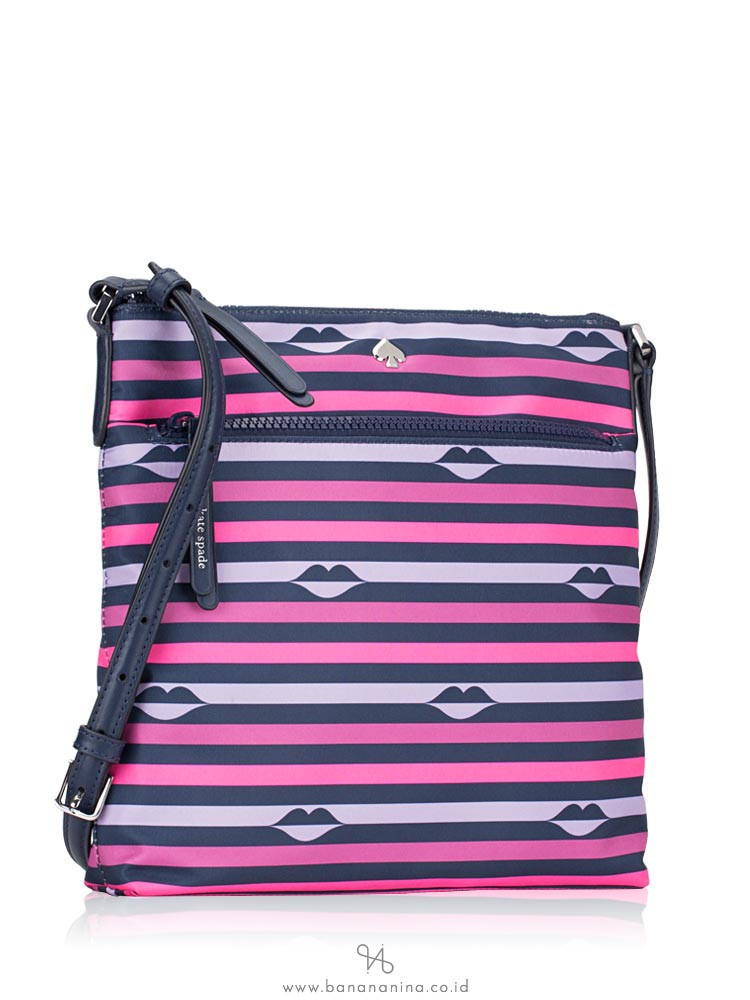 KATE SPADE Jae Nylon Lip Print Flat Crossbody Pink Multi