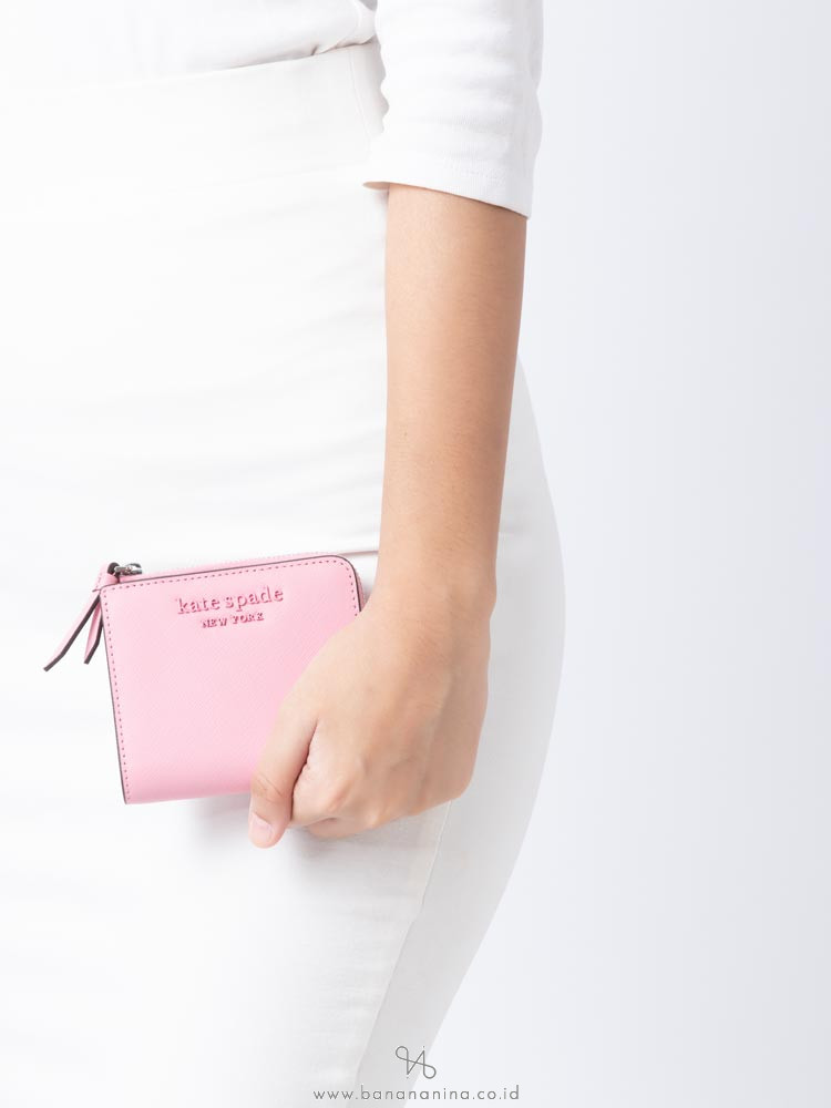 KATE SPADE Cameron Monotone Small L-Zip Wallet Bright Carnation