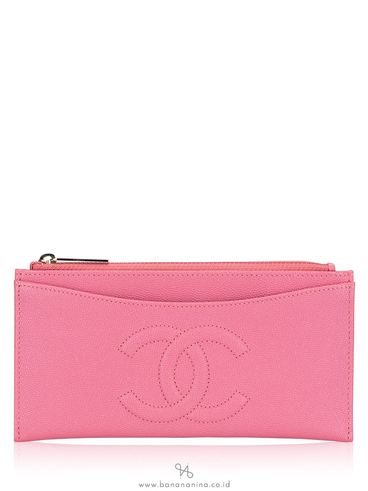 CHANEL Caviar Timeless CC Zip Wallet Pink