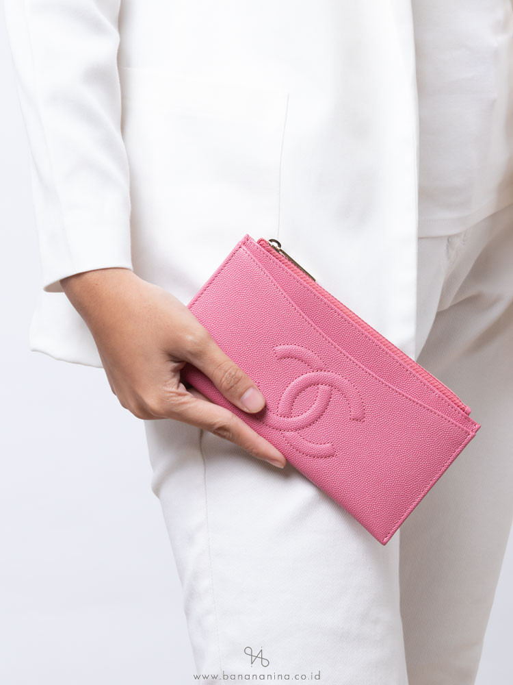 CHANEL Caviar Timeless CC Zip Wallet Pink