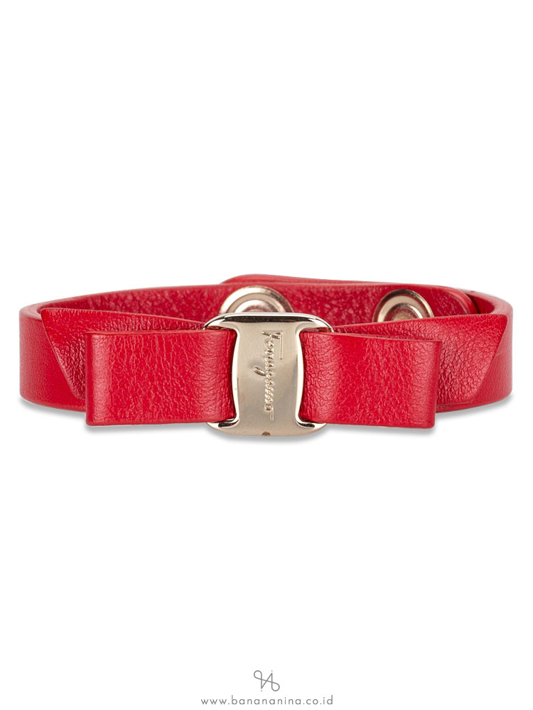 SALVATORE FERRAGAMO Vara Bow Leather Bracelet Red