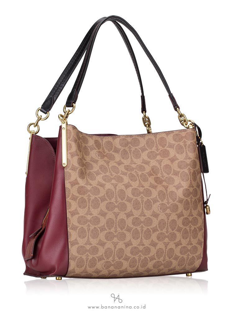COACH 79327 Signature Color Block Dalton 31 Tan Deep Red